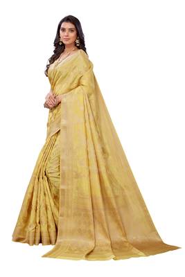 Mustard woven banarasi silk saree with blouse 2