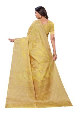 Mustard woven banarasi silk saree with blouse 3