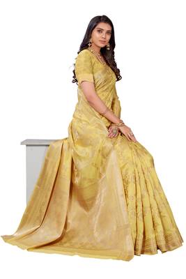 Mustard woven banarasi silk saree with blouse 4