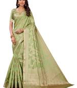 Green woven banarasi silk saree with blouse