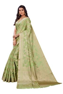 Green woven banarasi silk saree with blouse 2