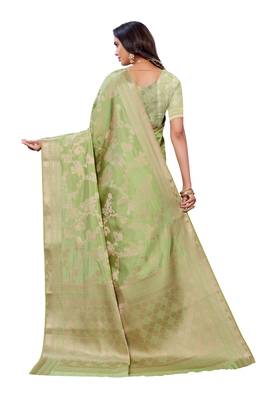 Green woven banarasi silk saree with blouse 3