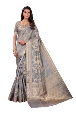 Grey woven banarasi silk saree with blouse 1