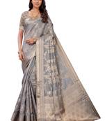 Grey woven banarasi silk saree with blouse
