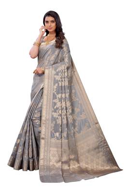 Grey woven banarasi silk saree with blouse 2