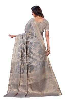 Grey woven banarasi silk saree with blouse 3