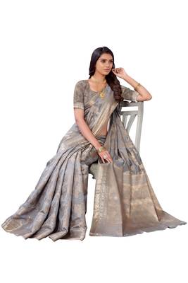 Grey woven banarasi silk saree with blouse 4