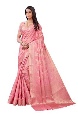 Pink woven banarasi silk saree with blouse 1