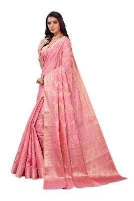 Pink woven banarasi silk saree with blouse 2