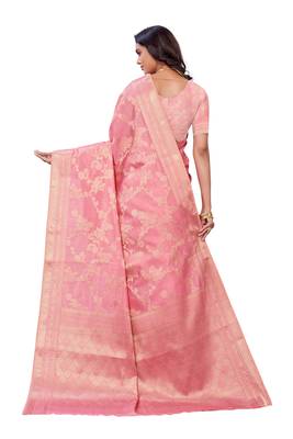 Pink woven banarasi silk saree with blouse 3