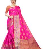 Pink woven banarasi silk saree with blouse