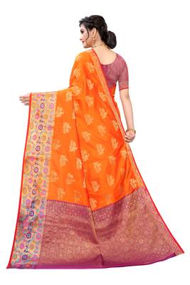 Orange woven banarasi silk saree with blouse 4