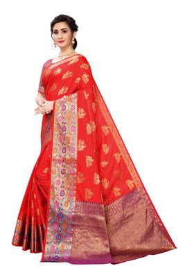 Red woven banarasi silk saree with blouse 2