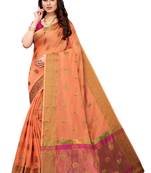 Peach woven cotton silk saree with blouse