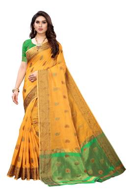 Orange woven cotton silk saree with blouse 1
