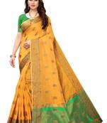 Orange woven cotton silk saree with blouse