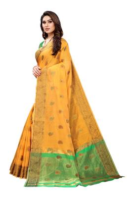 Orange woven cotton silk saree with blouse 2