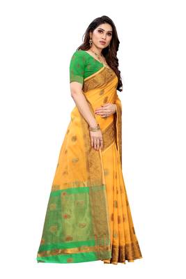Orange woven cotton silk saree with blouse 3