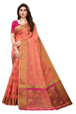 Pink woven cotton silk saree with blouse 1