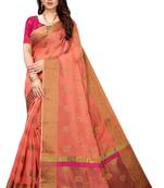 Pink woven cotton silk saree with blouse