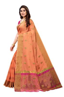 Pink woven cotton silk saree with blouse 2