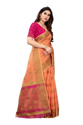Pink woven cotton silk saree with blouse 3