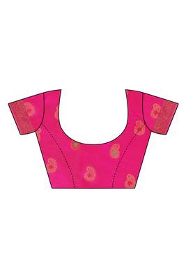 Pink woven cotton silk saree with blouse 4