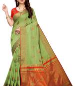 Green woven cotton silk saree with blouse