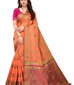 Peach woven cotton silk saree with blouse