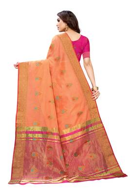 Peach woven cotton silk saree with blouse 4