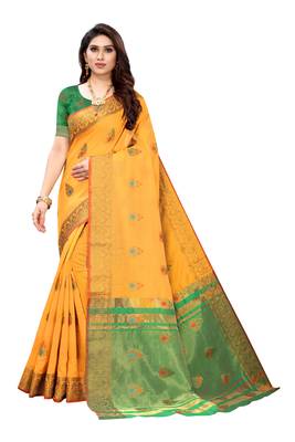 Orange woven cotton silk saree with blouse 1