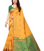 Orange woven cotton silk saree with blouse
