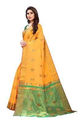 Orange woven cotton silk saree with blouse 2