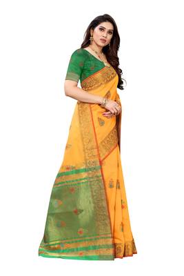 Orange woven cotton silk saree with blouse 3