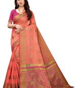 Pink woven cotton silk saree with blouse