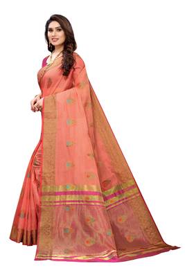 Pink woven cotton silk saree with blouse 2