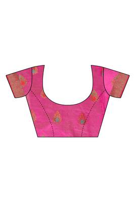 Pink woven cotton silk saree with blouse 4