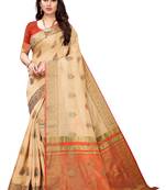 Beige woven cotton silk saree with blouse