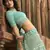 Turquoise resham embroidered organza semi stitched lehenga