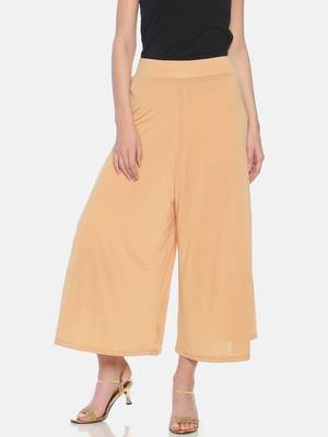 Cream printed polyester palazzo-pants 1