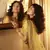 Yellow thread embroidered organza semi stitched lehenga