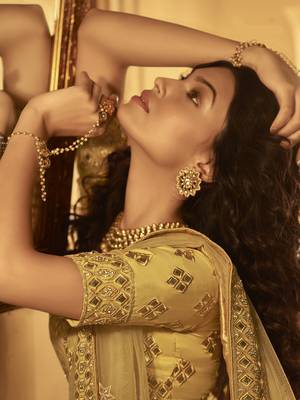 Yellow thread, zari, gota, zarkan, embroidered organza Semi Stitched Lehenga 3