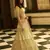 Yellow thread embroidered organza semi stitched lehenga