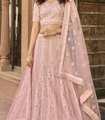Baby pink thread, zari, sequins, embroidered organza Semi Stitched Lehenga