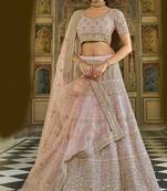 Pink sequins, dori, zarkan, zari, thread, embroidered organza semi stitched lehenga