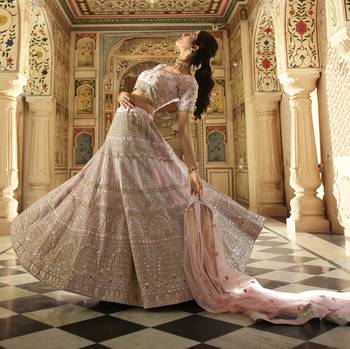 Pink sequins, dori, zarkan, zari, thread, embroidered organza semi stitched lehenga 2