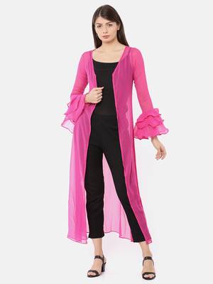 Pink plain polyester women-jackets 1