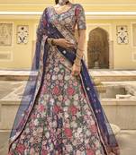 Navy blue sequins, thread, zarkan, embroidered net Semi Stitched Lehenga choli for wedding