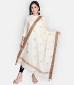 Cotton Embroidered Off White Color Dupatta With Thread Work