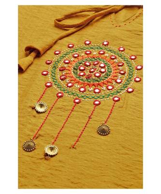 Yellow Hand Embroidered Mirror Work Kurta with Trousers & Bandhani Dupatta 5